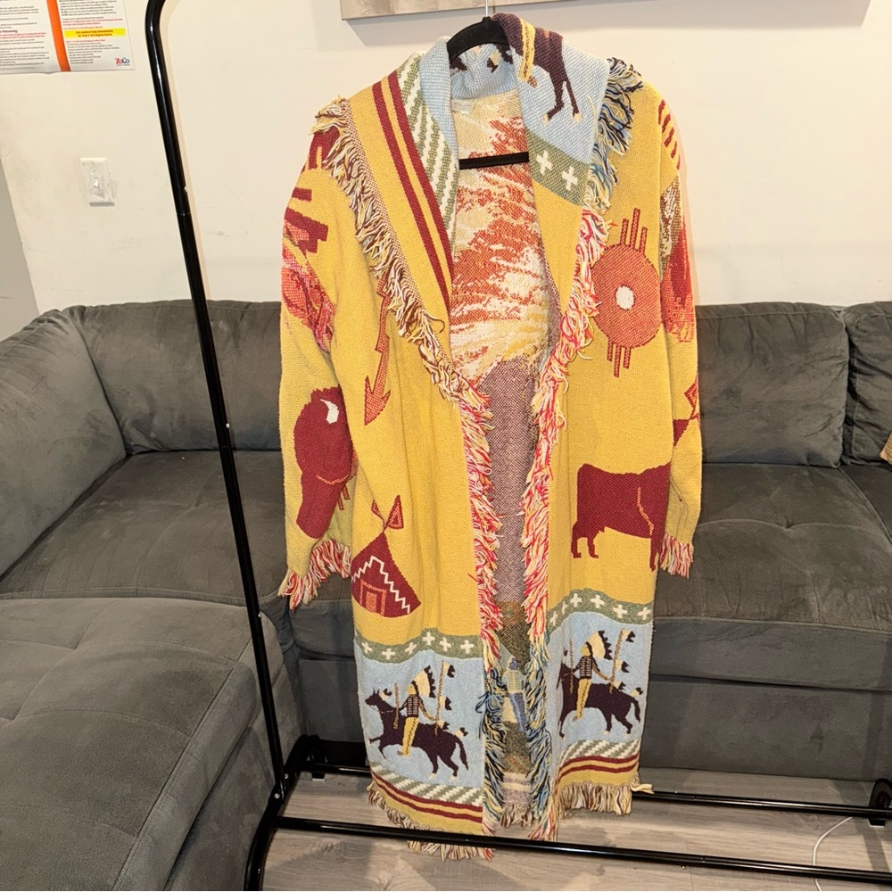 Vintage It’s In The Bag Southwestern Fringe Cardigan Blanket Jacket One Size